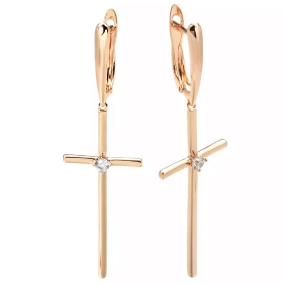 Jewelry - ROSE gold plated cubic zircon cross earrings